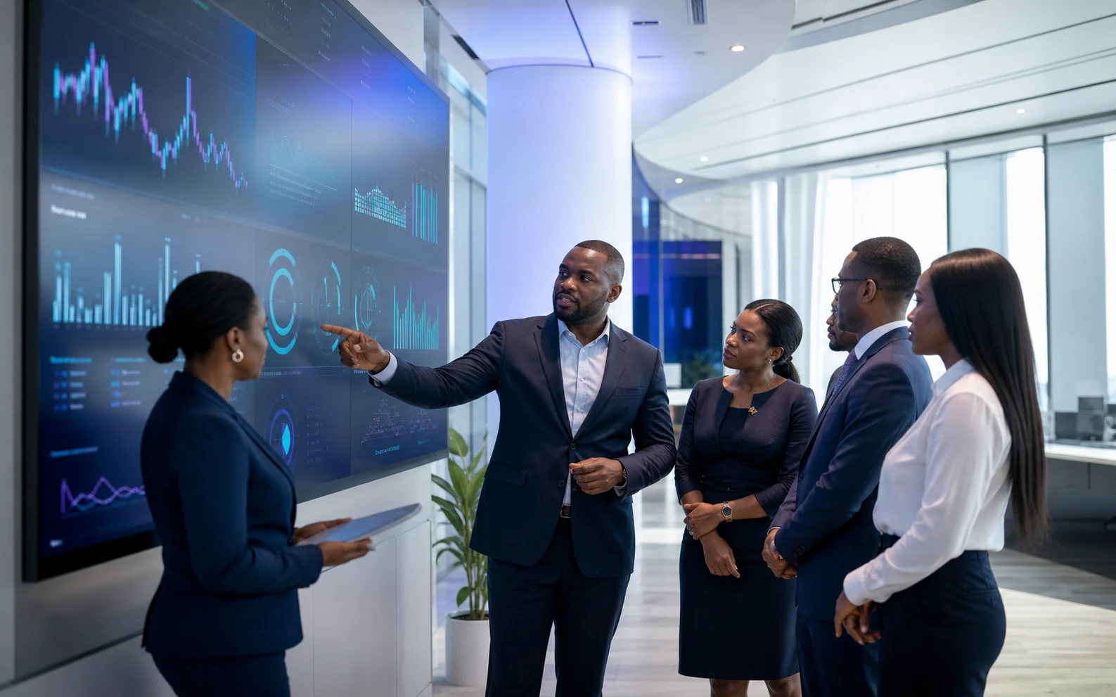 Nigerian business leaders reviewing enterprise performance analytics